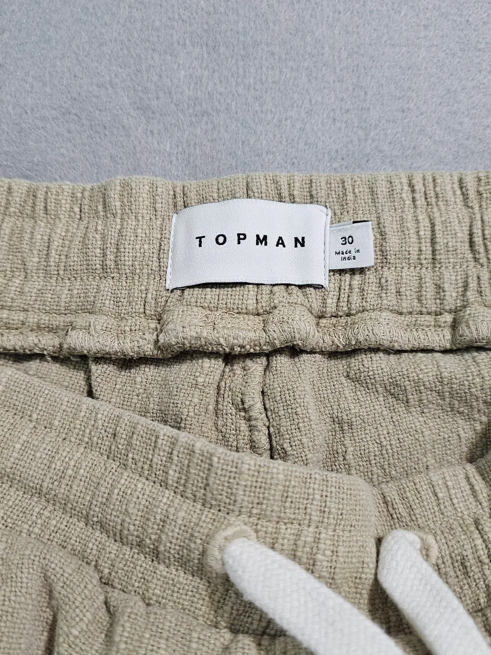 Topman Beige Textured Drawstring Shorts Men's Size 30 Cotton Casual Beach Boho